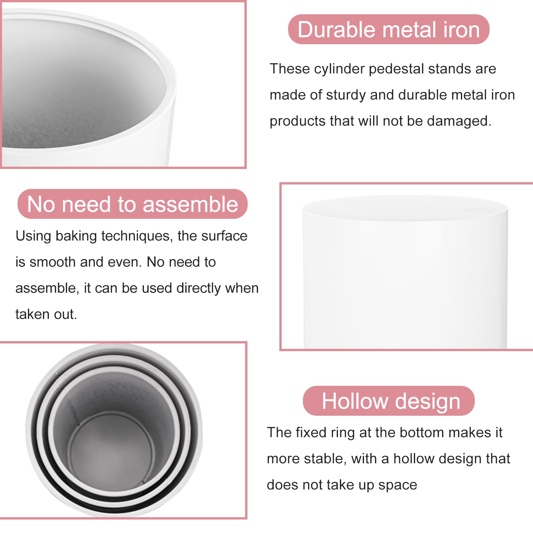 3PCS White Metal Cylinder Pedestal Stands - Round Dessert Table Display Pillars for Birthday, Wedding, Bridal & Baby Shower Party Decor (Large Size) | Perfect for Cake Displays, Cupcake Towers, Floral Arrangements & Event Centerpieces