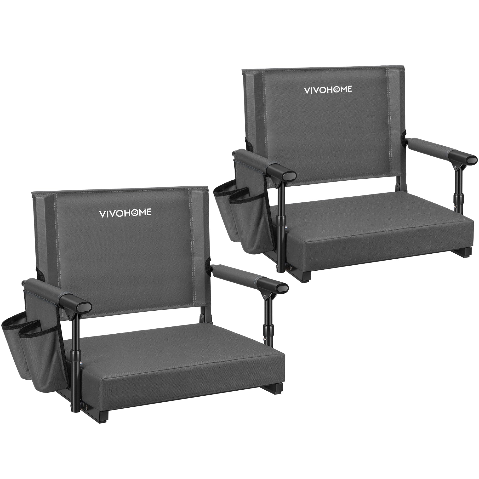VIVOHOME 2 Pack Stadium Seats with Back Support & Cushion - Portable Bleacher Chairs with Cup Holder & Shoulder Strap - Perfect for Football Games, Concerts & Outdoor Events