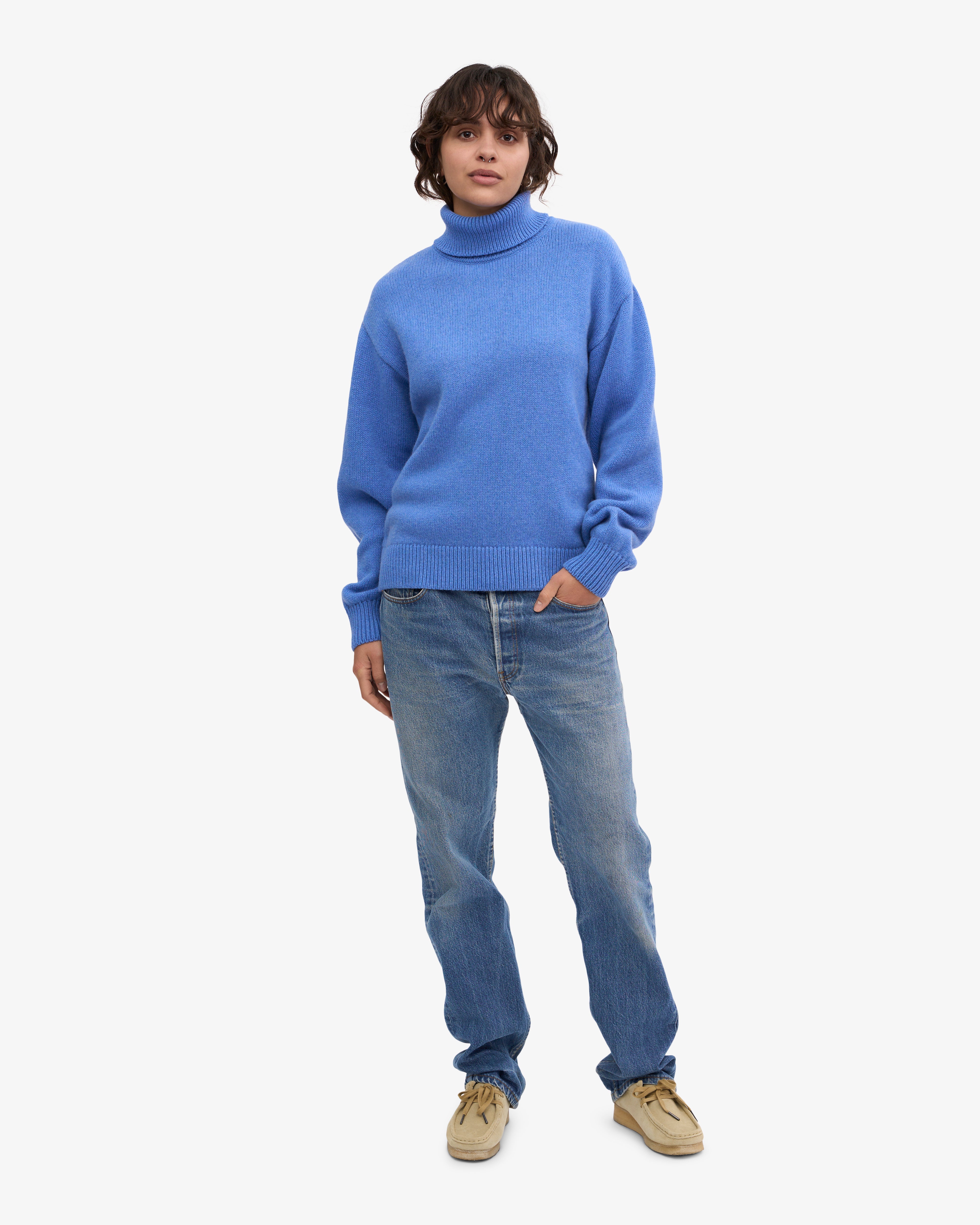 Premium Merino Wool Turtleneck Sweater for Women & Men - Soft Thermal Winter Pullover in Pacific Blue | Cozy Office Wear & Outdoor Activities