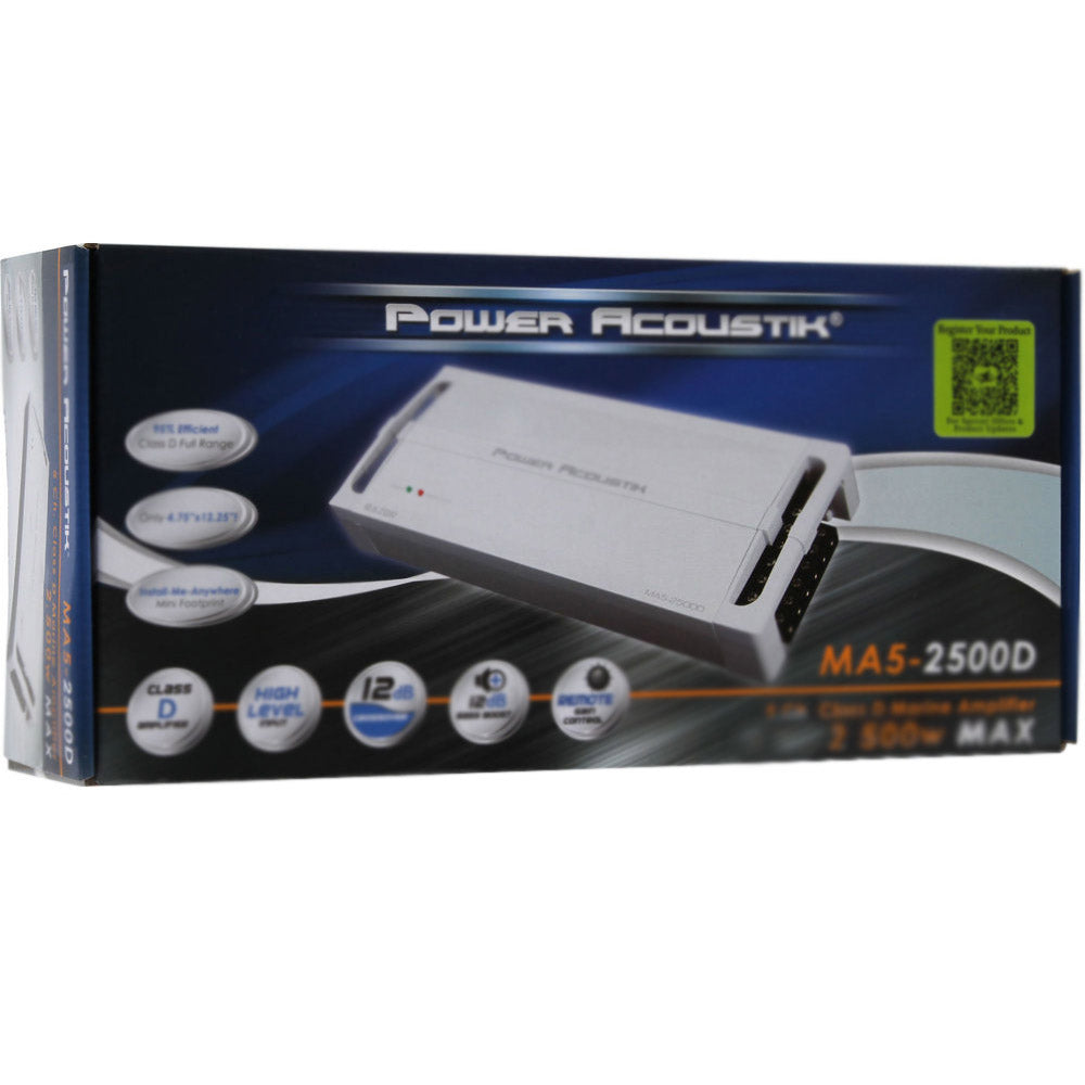 Power Acoustik MA5 2500D 2500W 5-Channel Marine Amplifier - Compact Class D Car Audio Amp for Boats, Cars & Trucks | Perfect for Marine Stereo Systems & Vehicle Audio Upgrades