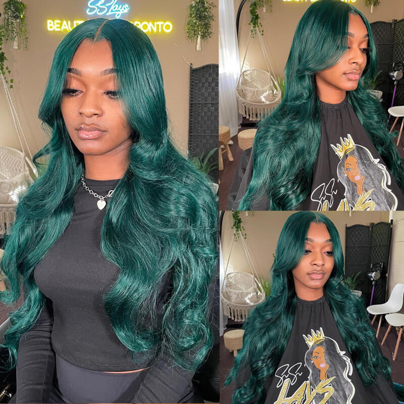 Eullair Dark Green Glueless Lace Frontal Human Hair Wig - Fashionable & Affordable Synthetic Hairpiece for Women | Perfect for Daily Wear, Cosplay, and Special Occasions