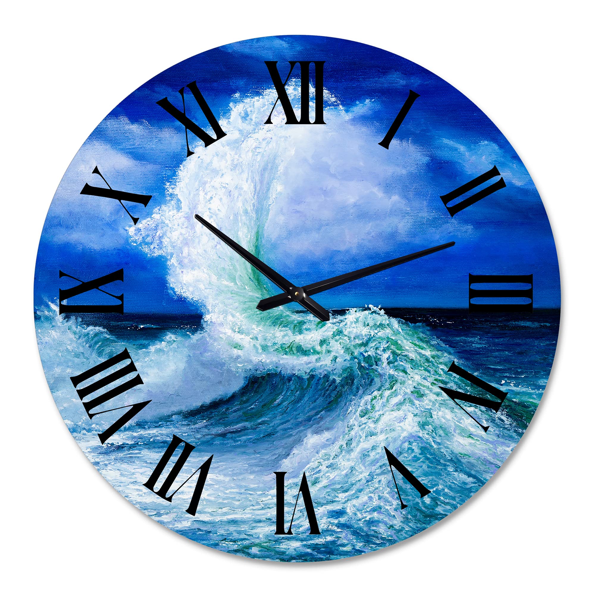 Blue Coastal Wall Clock - Nautical Ocean Waves Design for Living Room, Bedroom, Office Decor | Perfect for Beach House, Seaside Themed Spaces & Home Décor