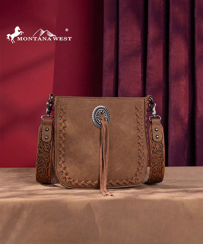 Montana West Genuine Leather Tooled Whipstitch Crossbody Purse for Women - Stylish Handbag for Everyday Use, Travel & Shopping