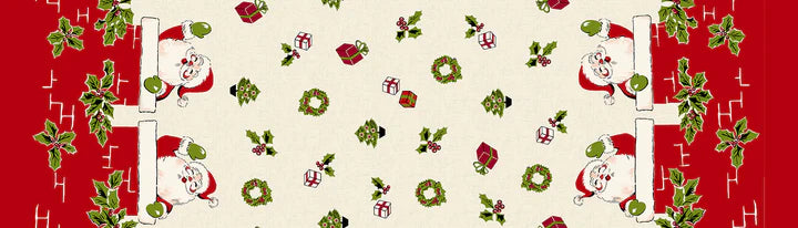 Buttermilk Basin Christmas Fabric - Santa Waving from Chimney Double Border Holiday Quilting Cotton (Sold by Yard) - Perfect for Christmas Quilts, Stockings & Holiday Decorations
