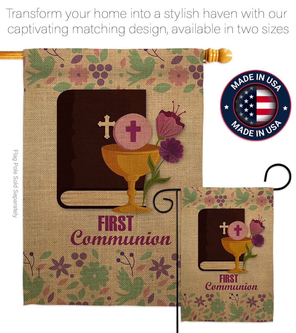 Religious Cross Garden Flag - First Communion Decor for Home & Yard