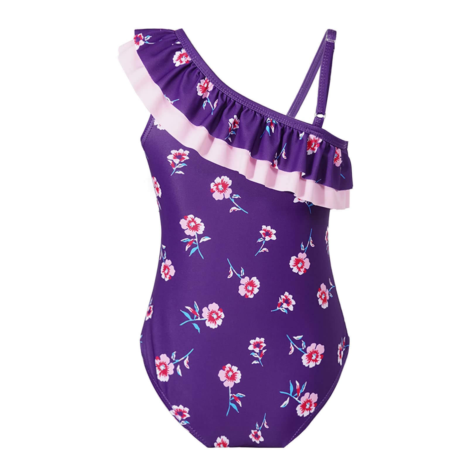 Moily Girls Floral One Shoulder Ruffles One Piece Swimsuit - Women's Sexy Surfing Bathing Suit for Beach, Pool & Vacation | Perfect for Summer, Swim Parties & Tropical Getaways
