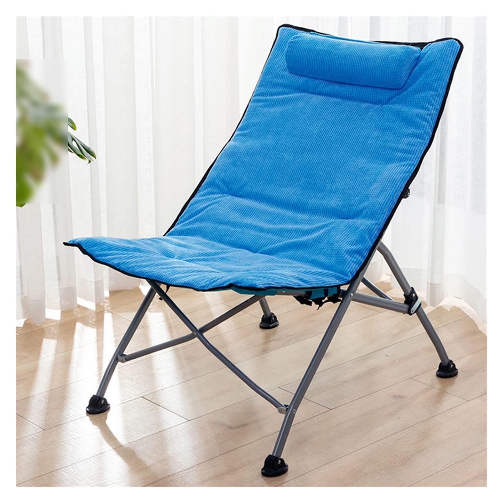 Heavy Duty Camping Chairs for Adults - Oversized Portable Folding Lounge Chair with Padded Seat, Removable Cushion & Pillow - Sturdy Metal Frame Collapsible Lawn Chair for Outdoor, Backyard, Beach, Picnic, Fishing & Camping (Blue)