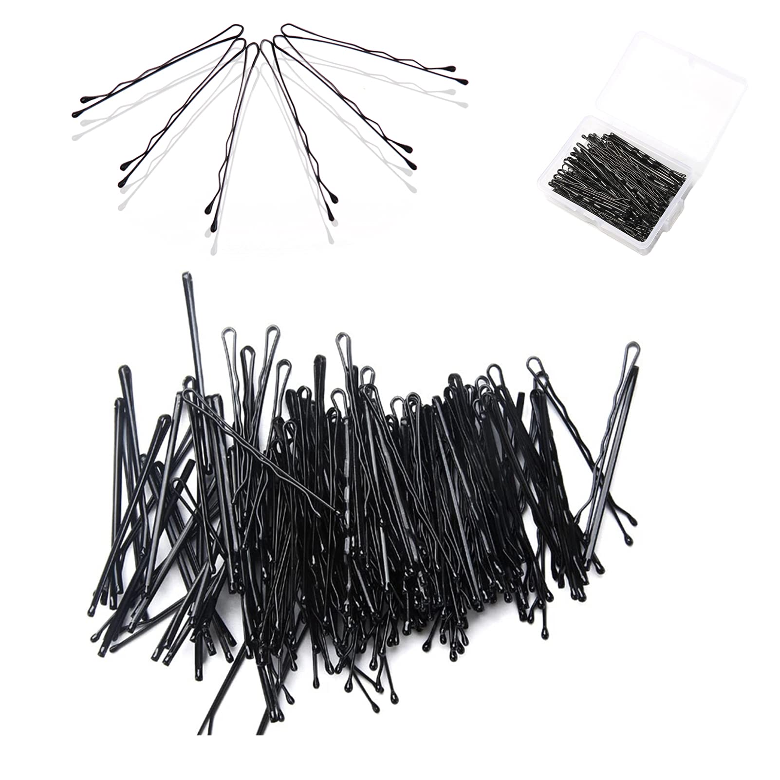 100 Pcs Metal Wavy Bobby Pins Hair Grips for Women & Girls - Black Hair Clips (5cm/2in) for All Hair Types with Storage Box - Perfect for School, Work, Parties & Everyday Styling