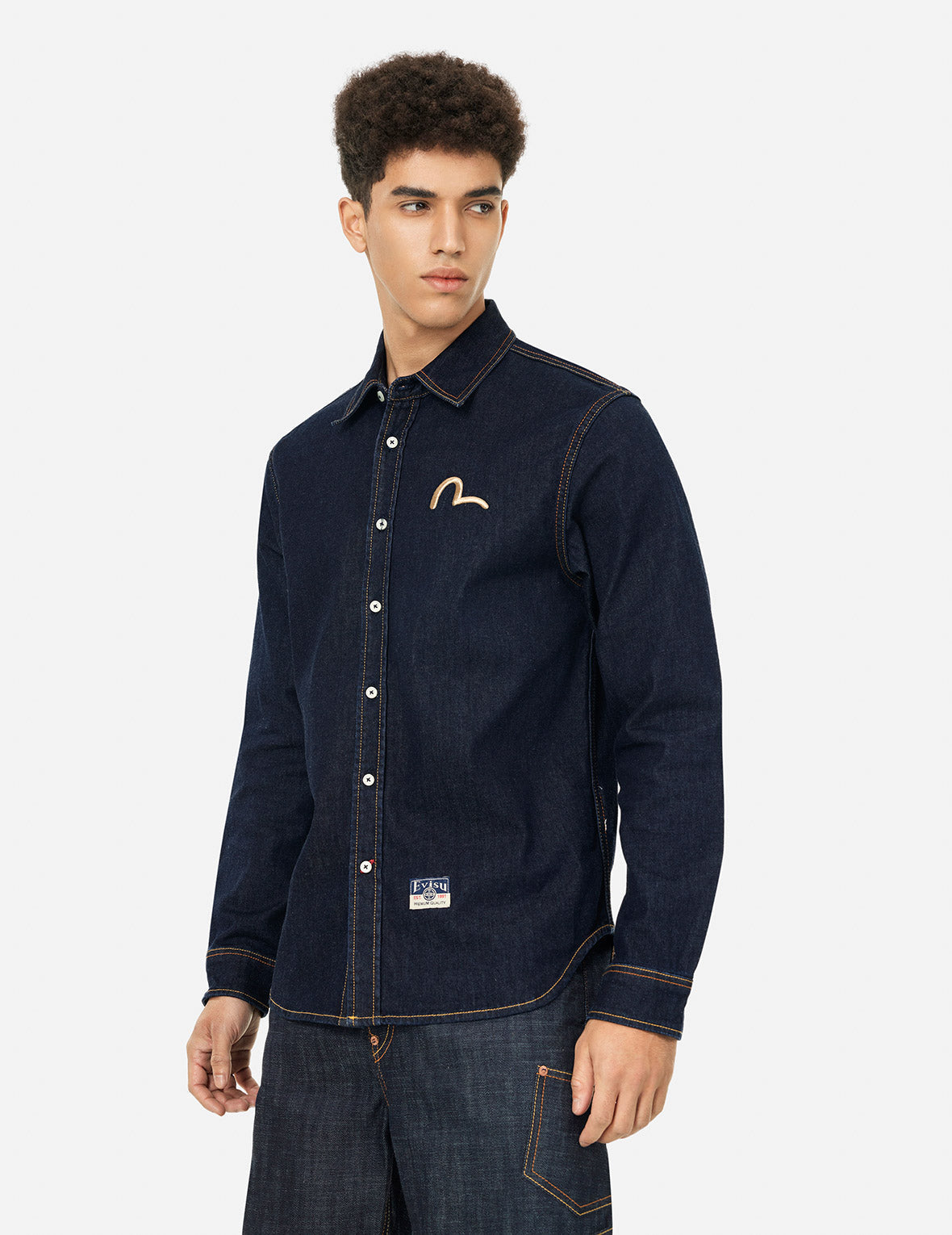 Hakutaku Daicock Printed Regular Fit Denim Shirt for Men - Casual Button Down Shirt with Stylish Print - Perfect for Streetwear, Outings & Everyday Fashion
