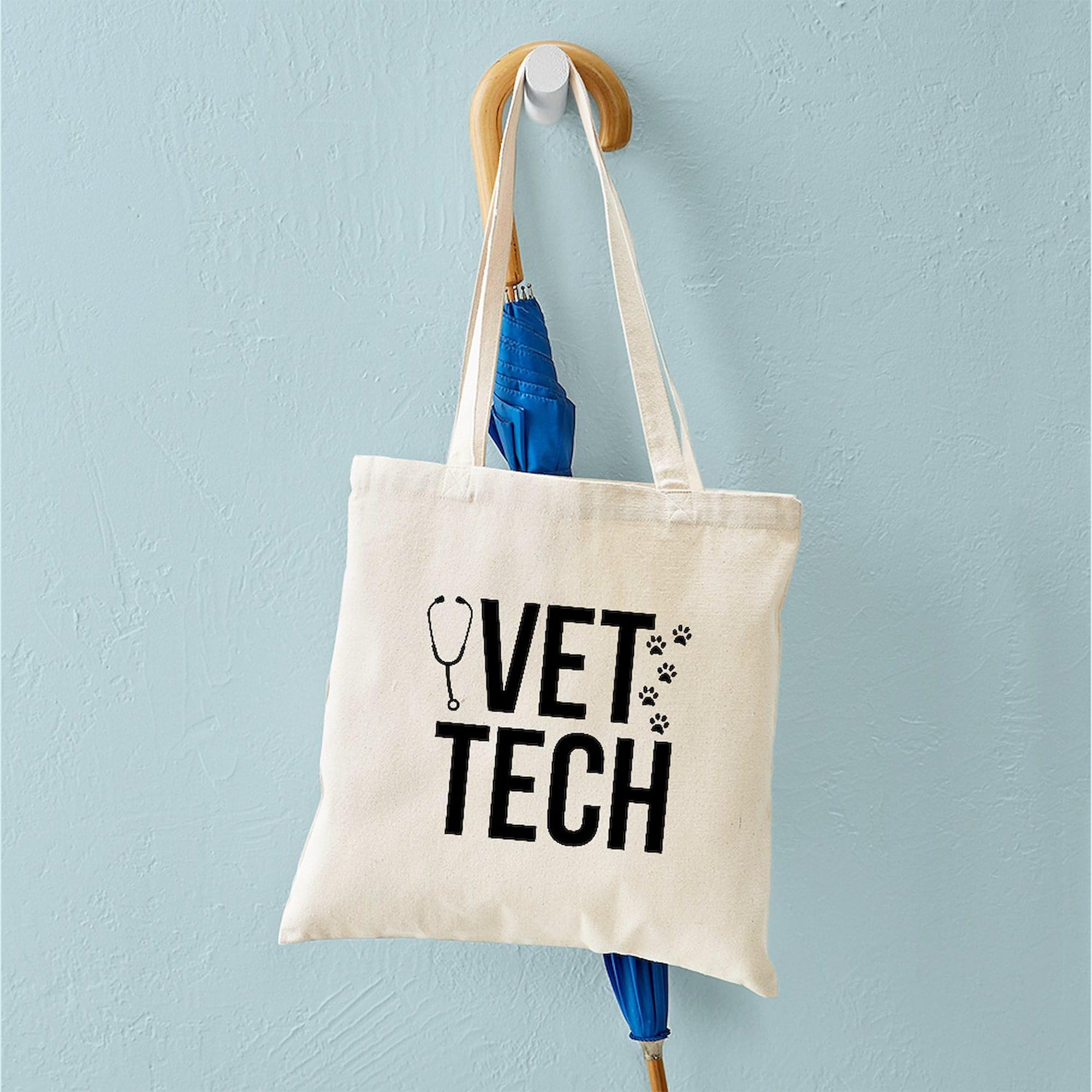 Vet Tech Tote Bag - Natural Canvas Reusable Shopping Bag for Veterinary Technicians | Perfect for Work, School & Grocery Shopping