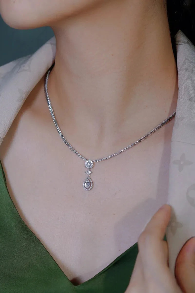18K White Gold Diamond Necklace for Women - 3.0 Carat Real Natural Diamond Drop Pendant Wedding Jewelry | Elegant Luxury Gift for Anniversary, Engagement & Special Occasions