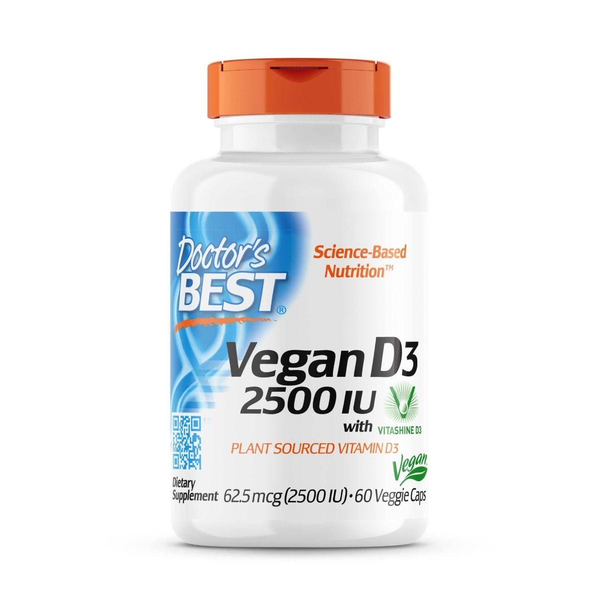 Doctor's Best Vegan Vitamin D3 2500 IU with Vitashine - 60 Plant-Based Capsules for Immune Support & Bone Health | Ideal for Vegans & Vegetarians