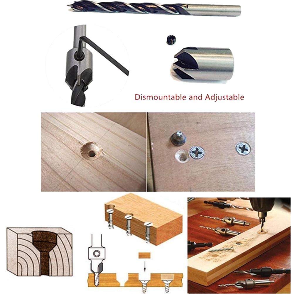 22-Piece Countersink Drill Bit Set with Adjustable Depth Stop Collars - Counterbore Drill Bits for Woodworking, Metal & DIY Projects - Perfect for Cabinet Making, Furniture Assembly & Screw Installation