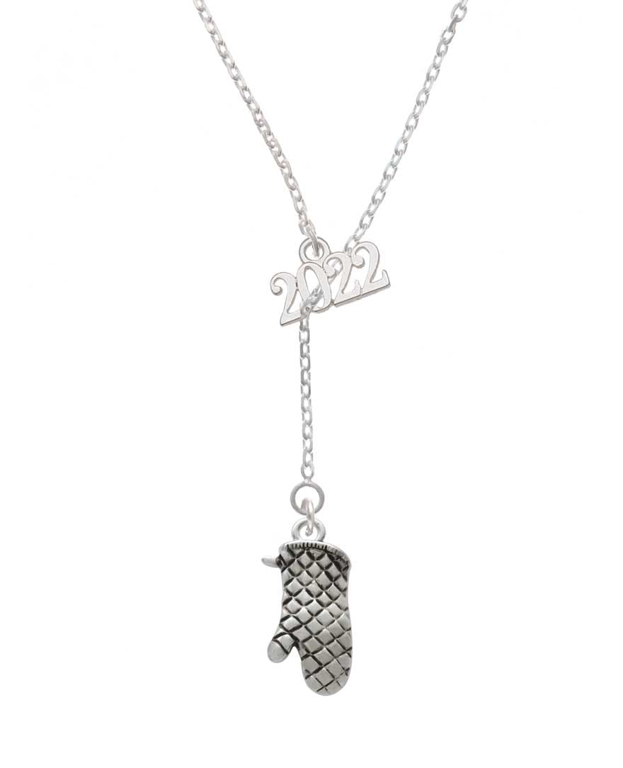 2022 Delight Jewelry Silvertone Oven Mitt & 18+2 Inch Lariat Necklace Set - Elegant Kitchen Accessory & Fashion Statement for Cooking, Baking, and Stylish Outfits