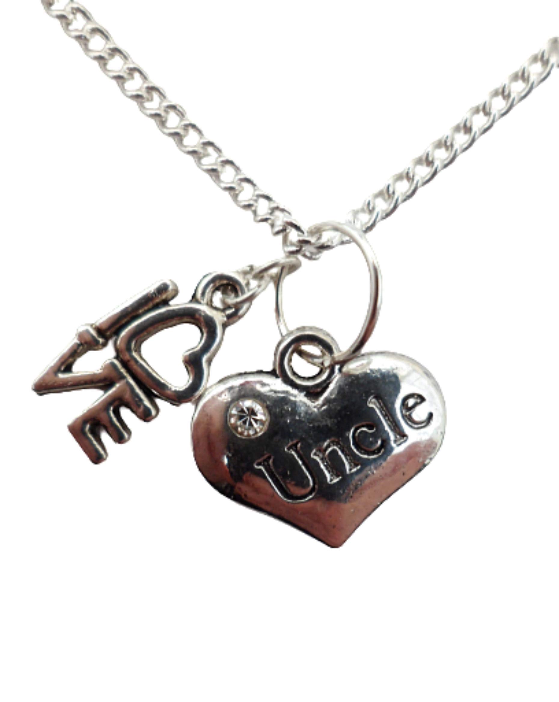 Silver Plated Necklace with Heart Gem Charm - Perfect Gift for Uncle, Dad & Loved Ones | Birthday, Anniversary & Father's Day Jewelry