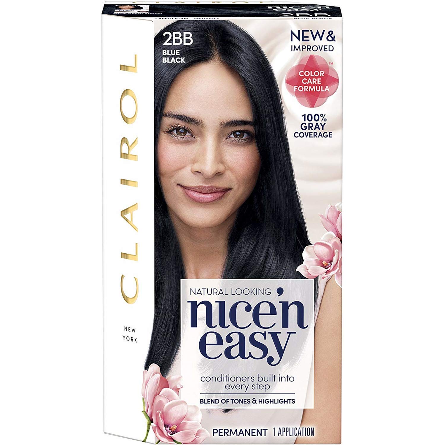 Clairol Nice'n Easy Permanent Hair Dye 2BB Blue Black with Built-In Conditioner - At-Home Hair Color for Natural-Looking Coverage & Shine (Great for Touch-Ups, Root Coverage & Gray Hair)