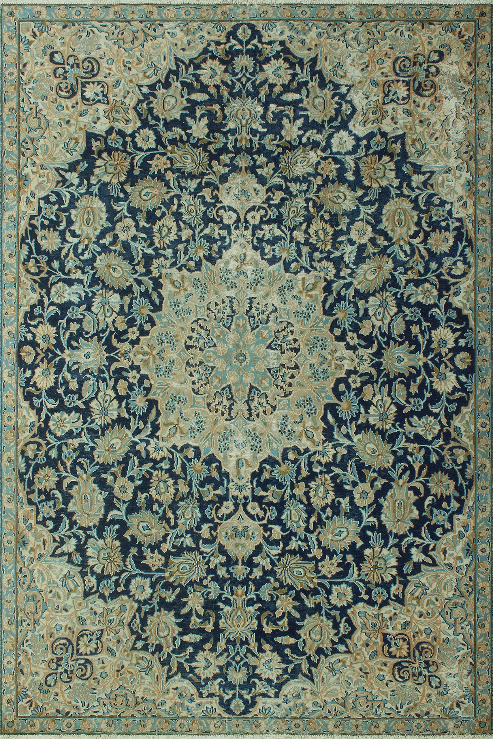 Vintage Distressed Noori Rug - 6'2 x 9'5 Navy/Beige Handmade Persian Style Area Rug for Living Room, Bedroom & Office Decor