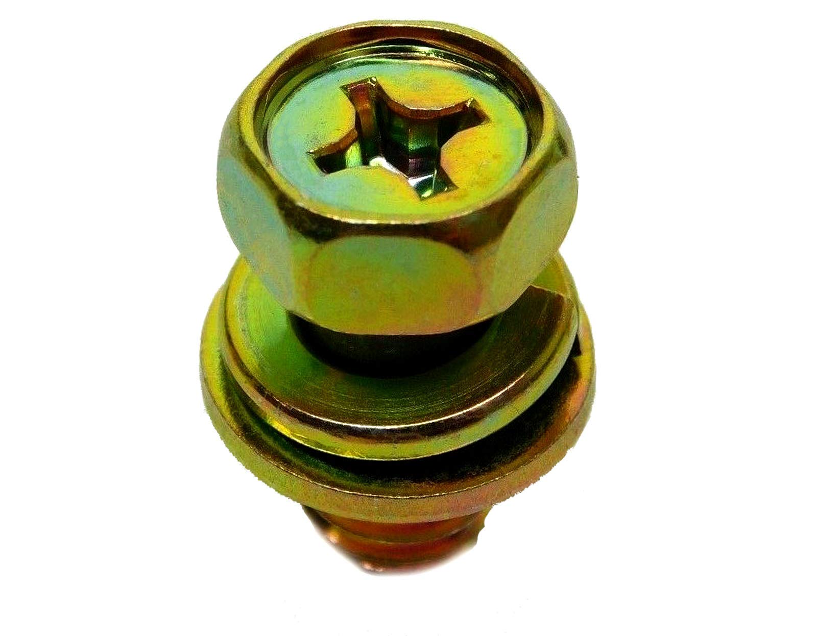 Phillips Hex Head M8x16mm SEMS Bolts - Yellow Zinc Steel (5 Pack) for Furniture & Machinery