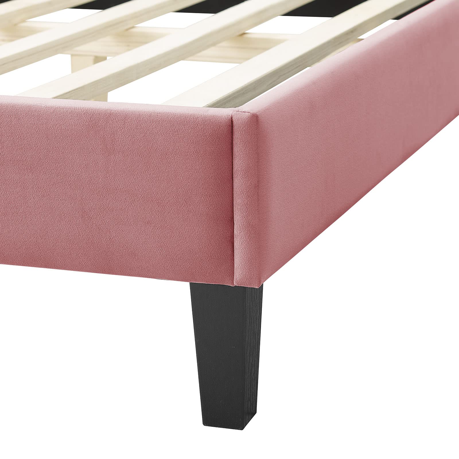 Modway Performance Velvet Queen Size Bed Frame with Platform Base in Dusty Rose - Luxurious Bedroom Furniture for Modern Master Bedroom Decor