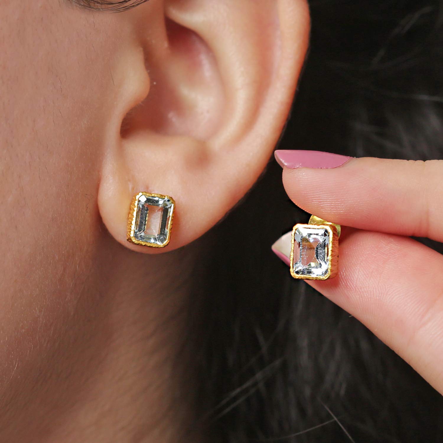 18K Yellow Gold Aquamarine Stud Earrings – 3.28 Carat Genuine Octagon Cut Gemstone, Certified Fine Jewelry for Women | Elegant Gift for Birthday, Anniversary & Special Occasions