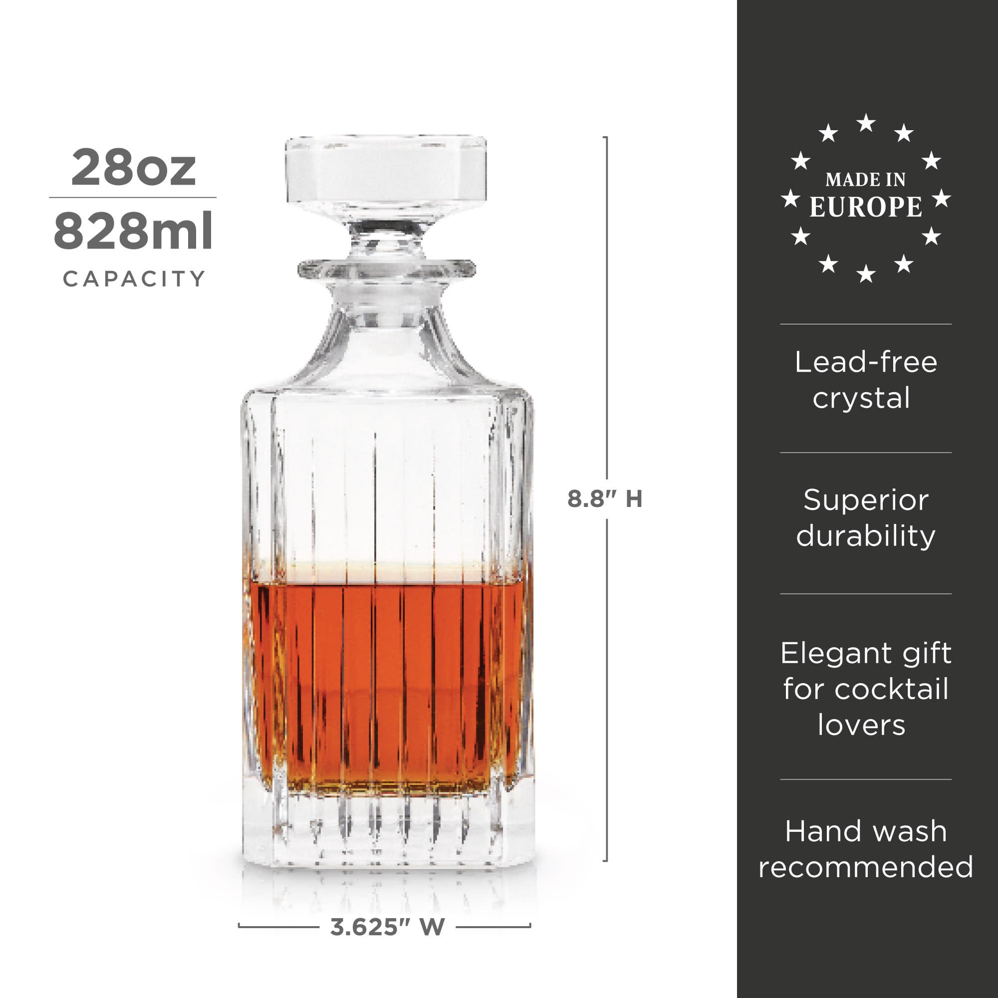Premium Reserve Milo Crystal Liquor Decanter Set - Elegant Whiskey & Bourbon Decanter with Stopper - Perfect for Home Bar, Gift Giving & Entertaining