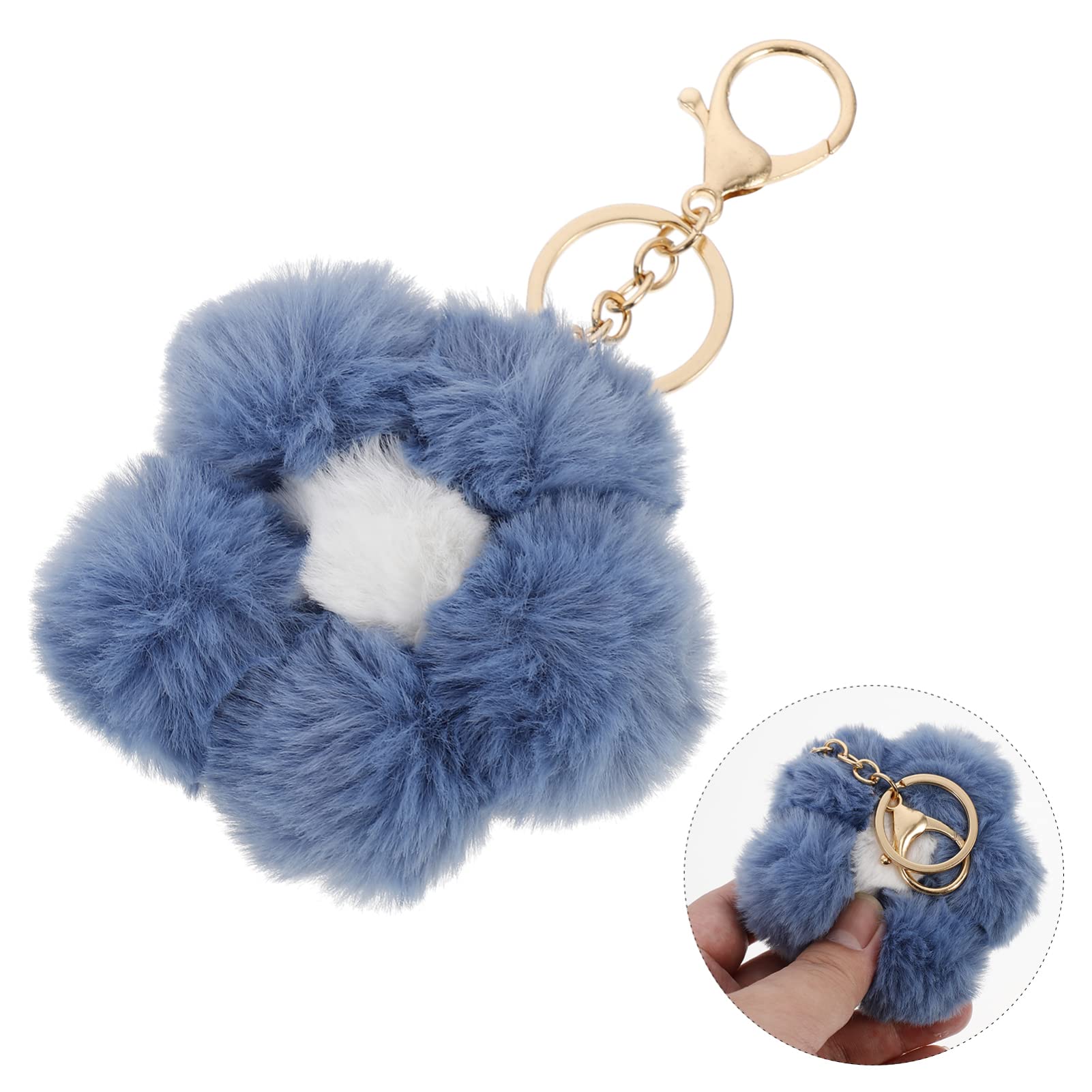 GALPADA Plush Keychain - Faux Fur Pompom Flower Key Ring for Backpacks & Bags (Haze Blue)