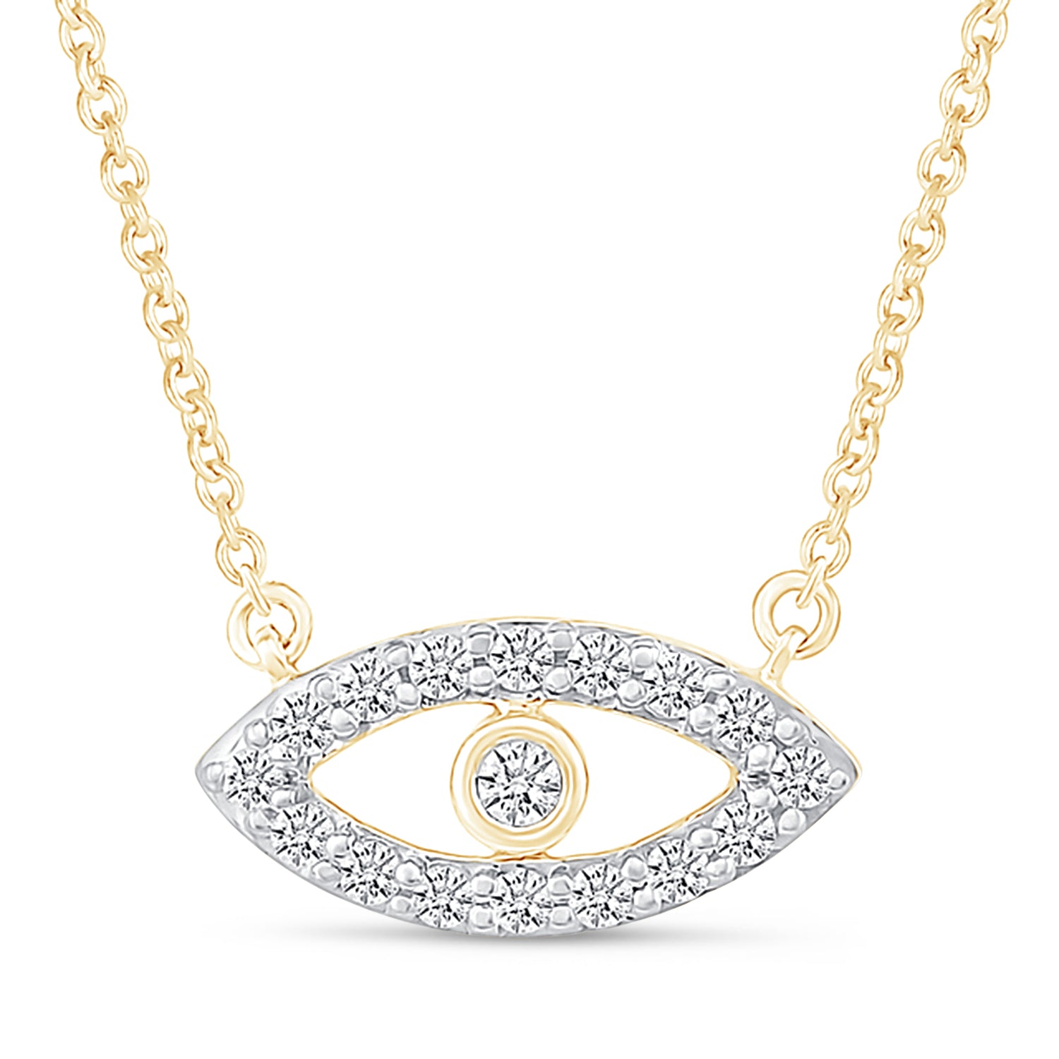 10k Yellow Gold Diamond Evil Eye Necklace for Women - Protection Jewelry Gift for Birthday, Anniversary & Everyday Wear