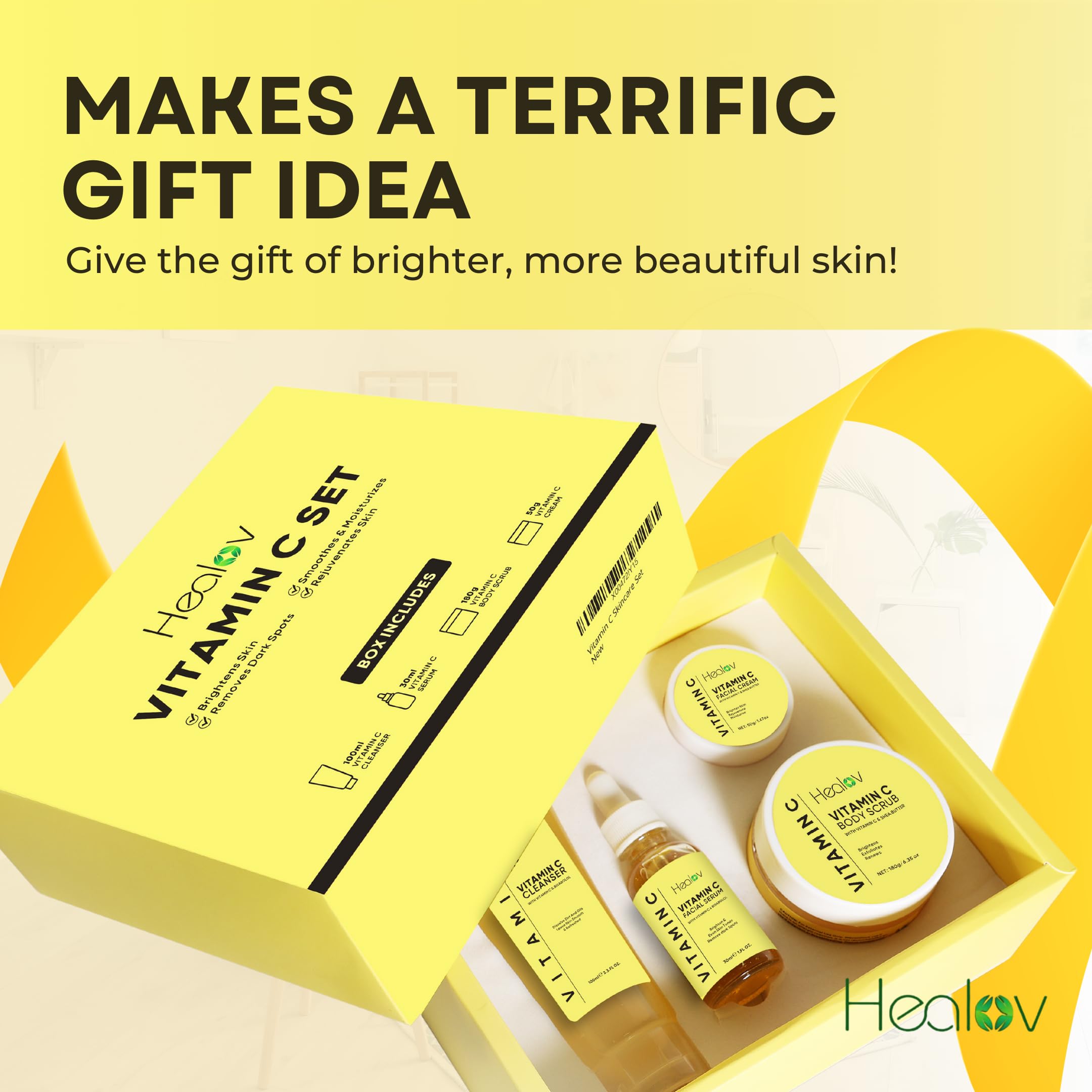 Vitamin C Skincare Set - Hydrating Facial Cleanser, Exfoliating Body Scrub, Anti-Aging Face Cream & Serum - Brightens Skin, Reduces Wrinkles & Dark Circles - Travel-Friendly Skincare Kit for Glowing Skin - Perfect for Daily Routine, Travel & Gifts