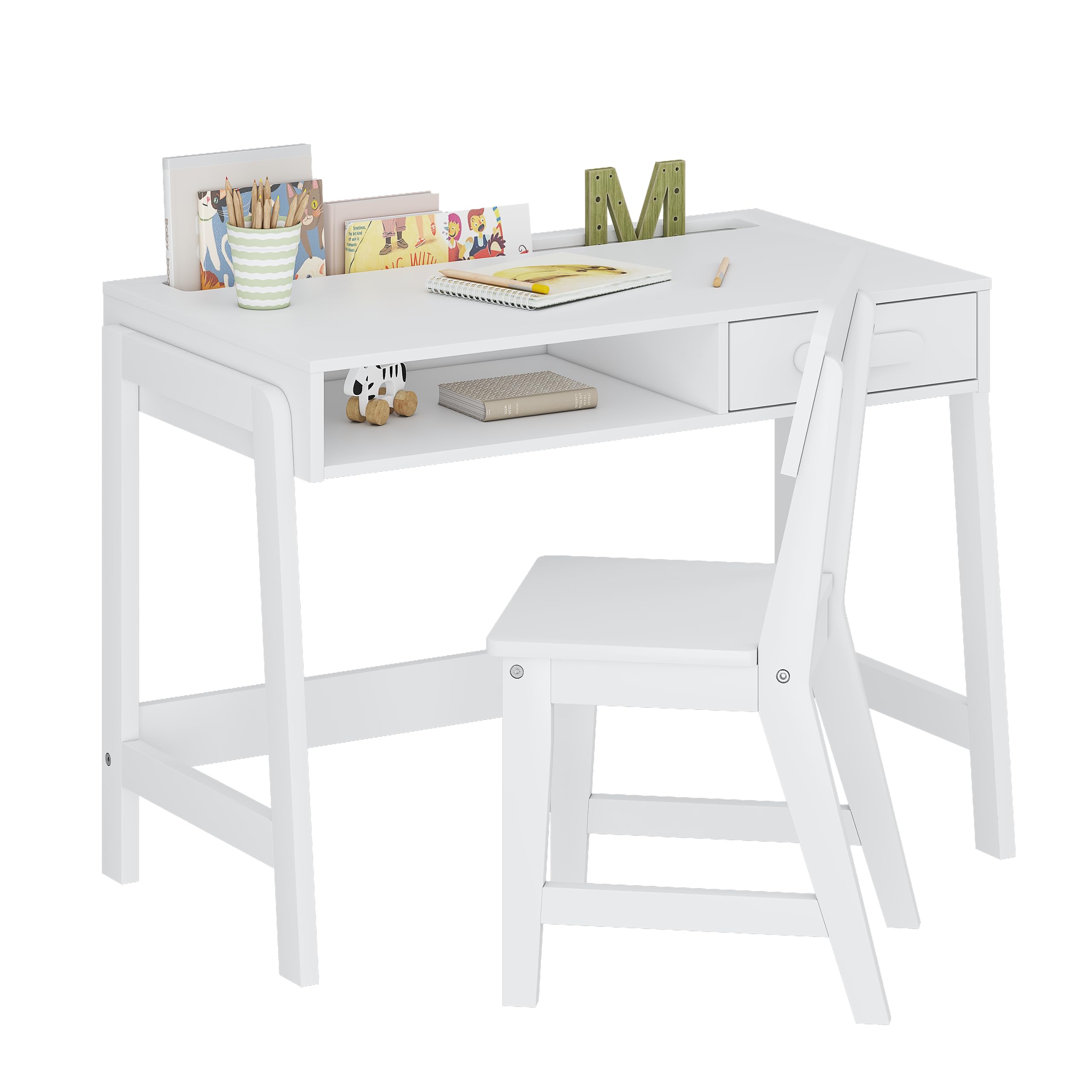UTEX Kids Desk and Chair Set - Adjustable Wooden Study Desk with Storage Drawers, Ergonomic Children's Writing Table & Computer Workstation for Homework, Online Learning in Bedroom, Study Room or Homeschool Classroom