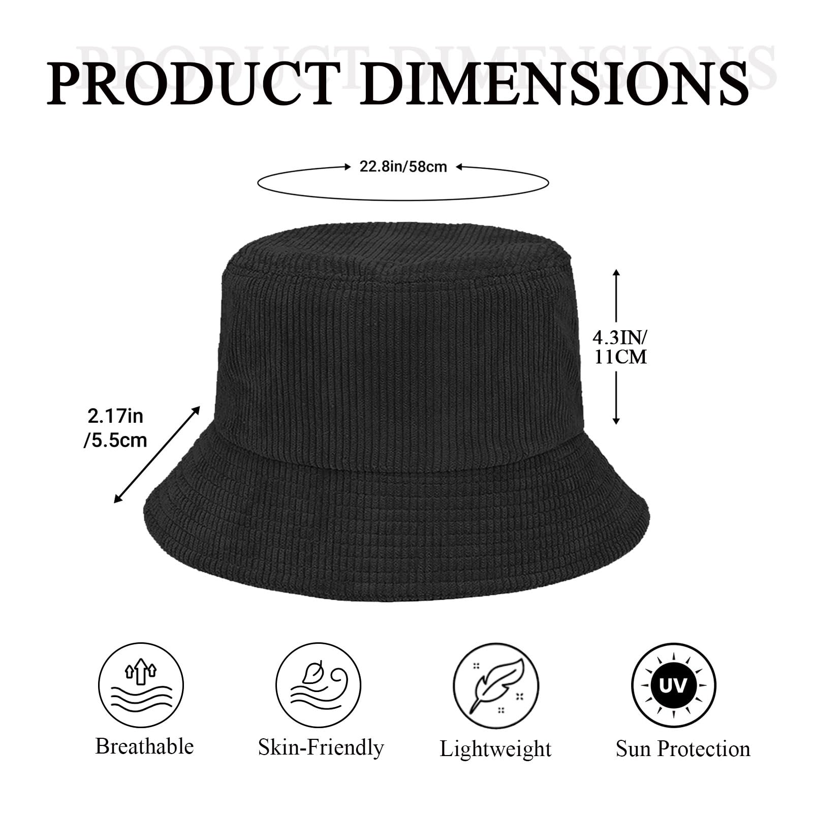 Corduroy Bucket Hat for Women & Men - Adjustable, Packable Sun Hat for Travel, Golf, Beach & Outdoor Activities | UV Protection Lightweight Summer Hat