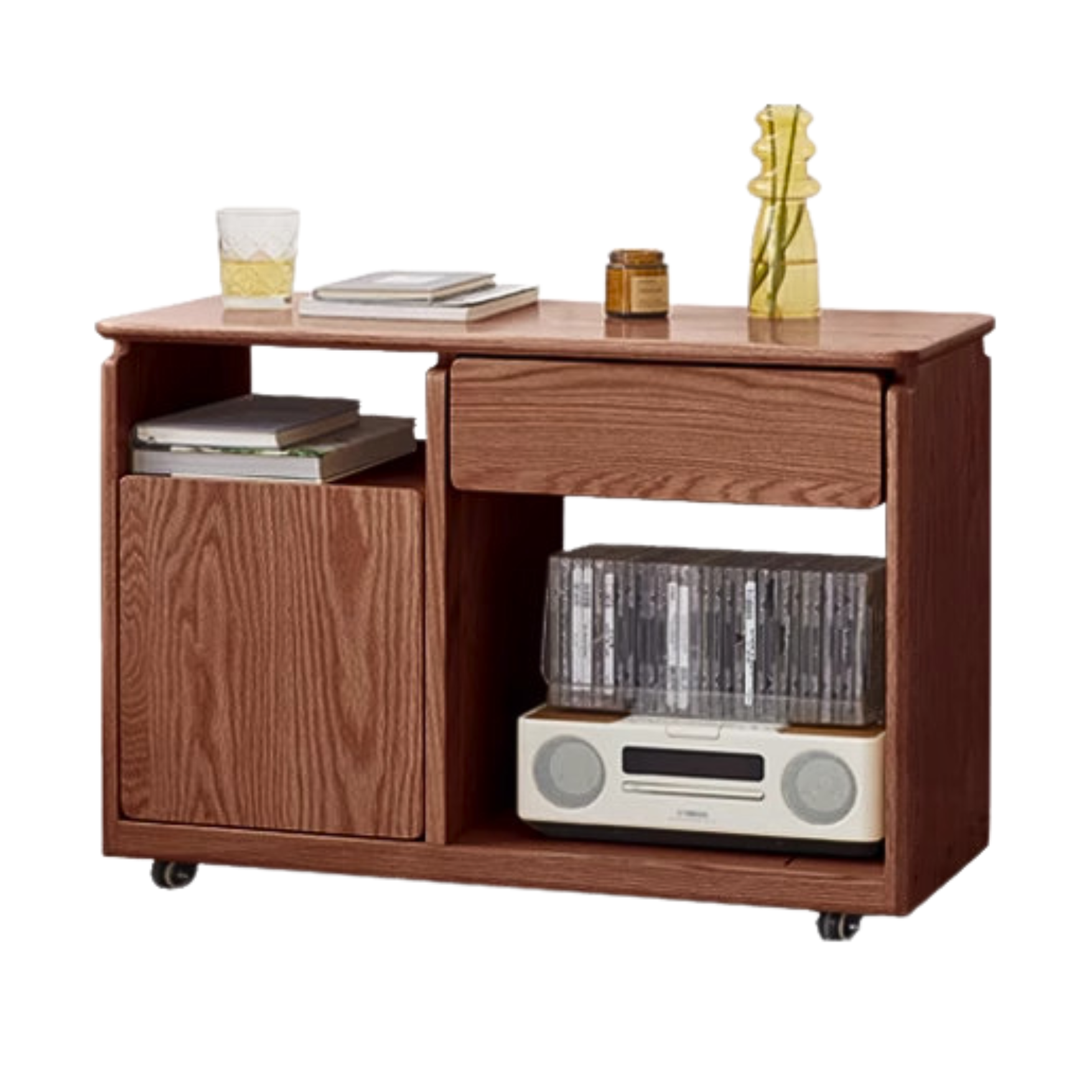 Solid Wood Mobile Side Table - Oak, Black Walnut, Ash - Small End Table for Living Room, Bedroom & Office Use