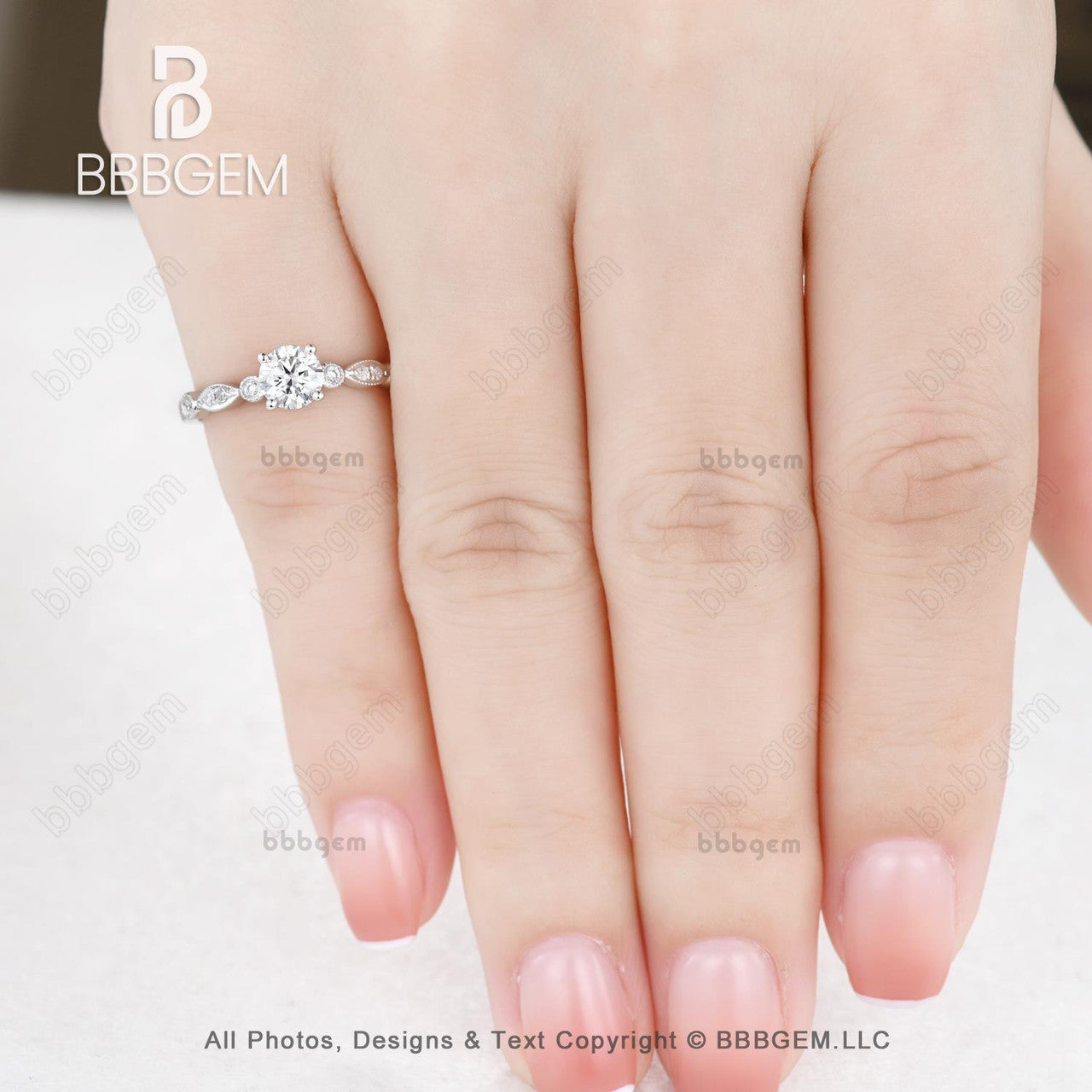 5mm Round Moissanite Marquise Diamond Engagement Ring - 14k/18k Rose Gold Wedding Band for Women - Classic 4 Prong Setting, Perfect for Proposals, Anniversaries & Bridal Jewelry