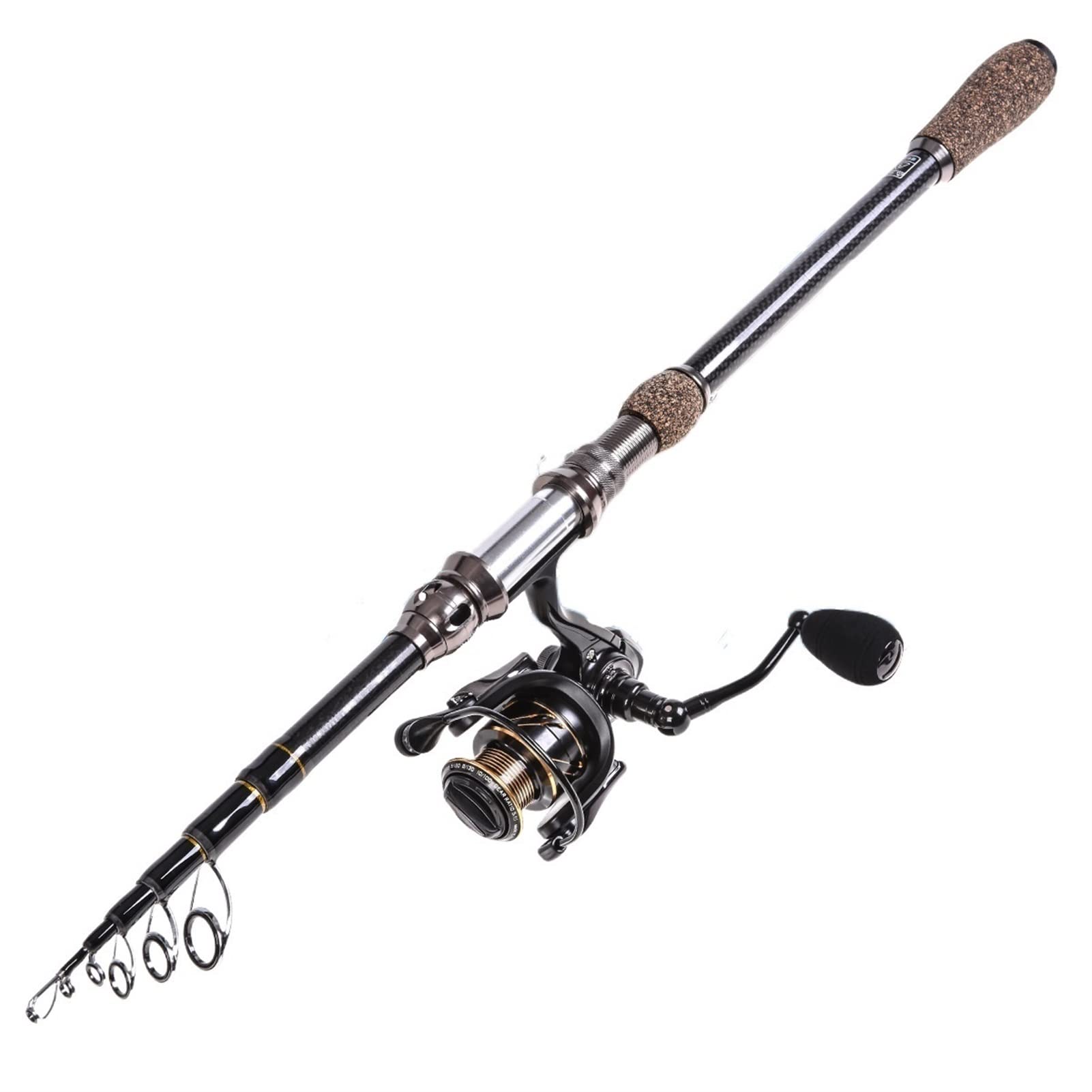 Premium Carbon Fiber Fishing Rod and Reel Combo Set - Telescopic Travel Fishing Pole (1.8m-2.7m) with Metal Spinning Reel for Saltwater & Freshwater Fishing - Perfect for Backpacking, Camping and Beach Fishing Adventures