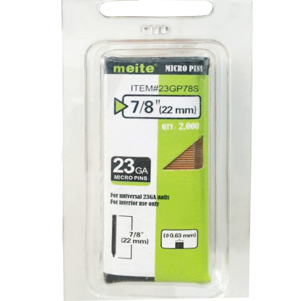 Meite 23 Gauge 7/8-Inch Copper Plated Headless Pin Nails - 2,000 PCS for Pin Nailer Guns | Perfect for Fine Woodworking, Trim Work, Crown Molding & Furniture Repair | Smooth Finish & Strong Hold