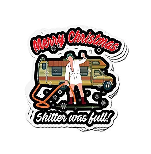Funny RV Camper Decal Sticker - 'The Shitter Was Full' Merry Christmas Design - Waterproof Vinyl Sticker for Cars, Windows, Laptops - Perfect for RV Enthusiasts & Holiday Camping Trips