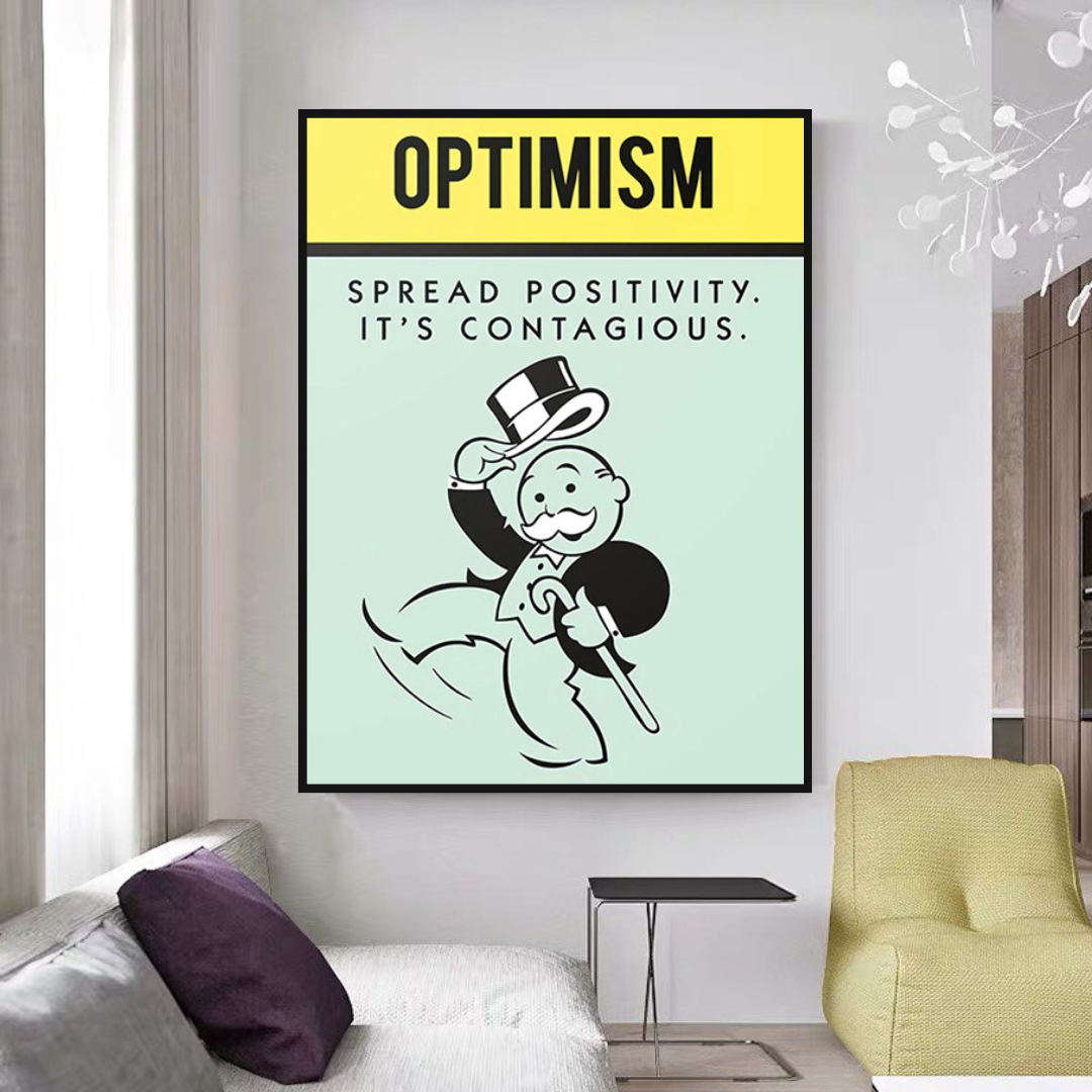 Alec Monopoly Optimism Play Card Canvas Wall Art - Pop Culture Home Decor for Living Room, Bedroom & Office