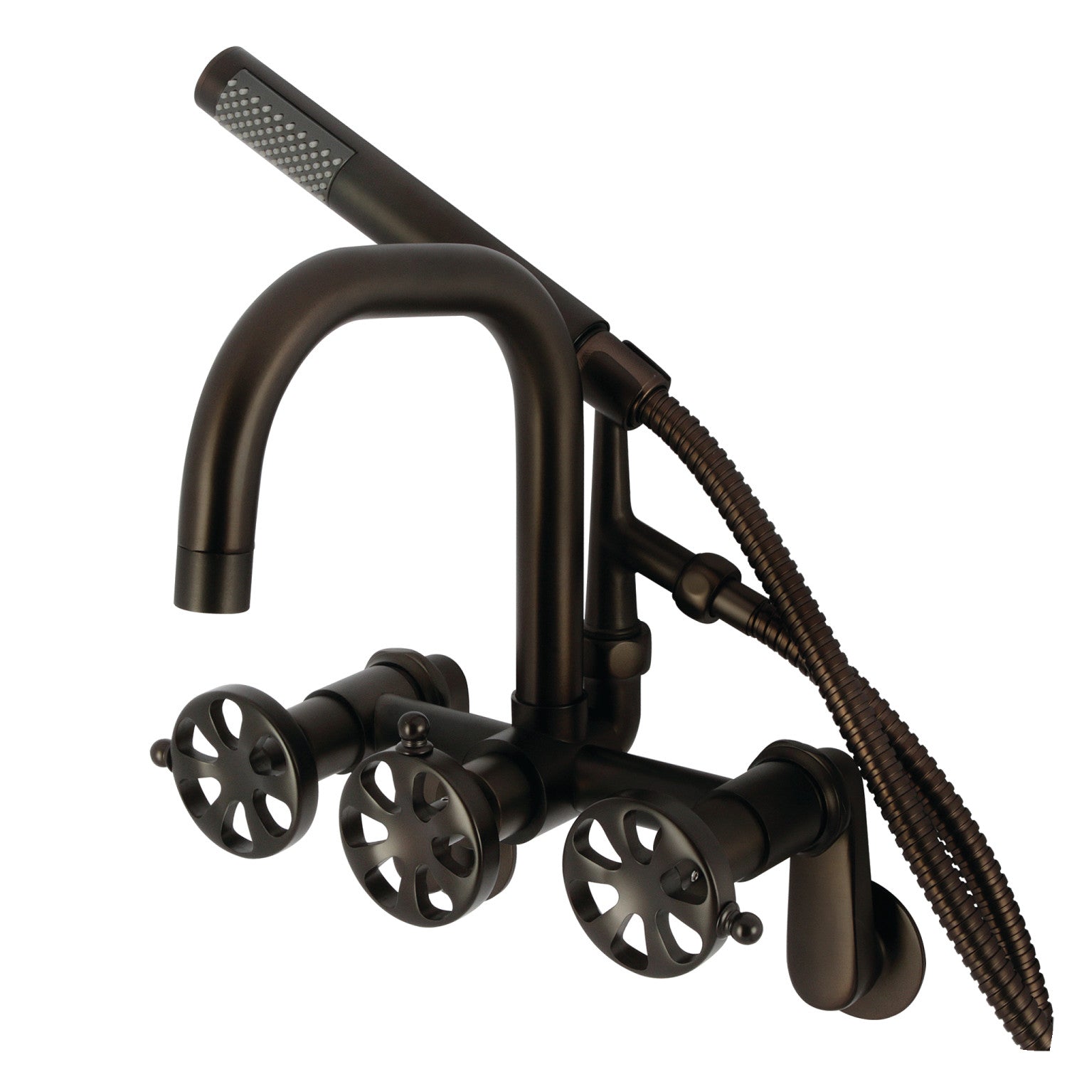 Belknap AE8455RX Oil Rubbed Bronze 3-Handle Wall Mount Clawfoot Tub Faucet with Hand Shower - Vintage Bathroom Fixture for Classic & Luxury Bathtub Installations