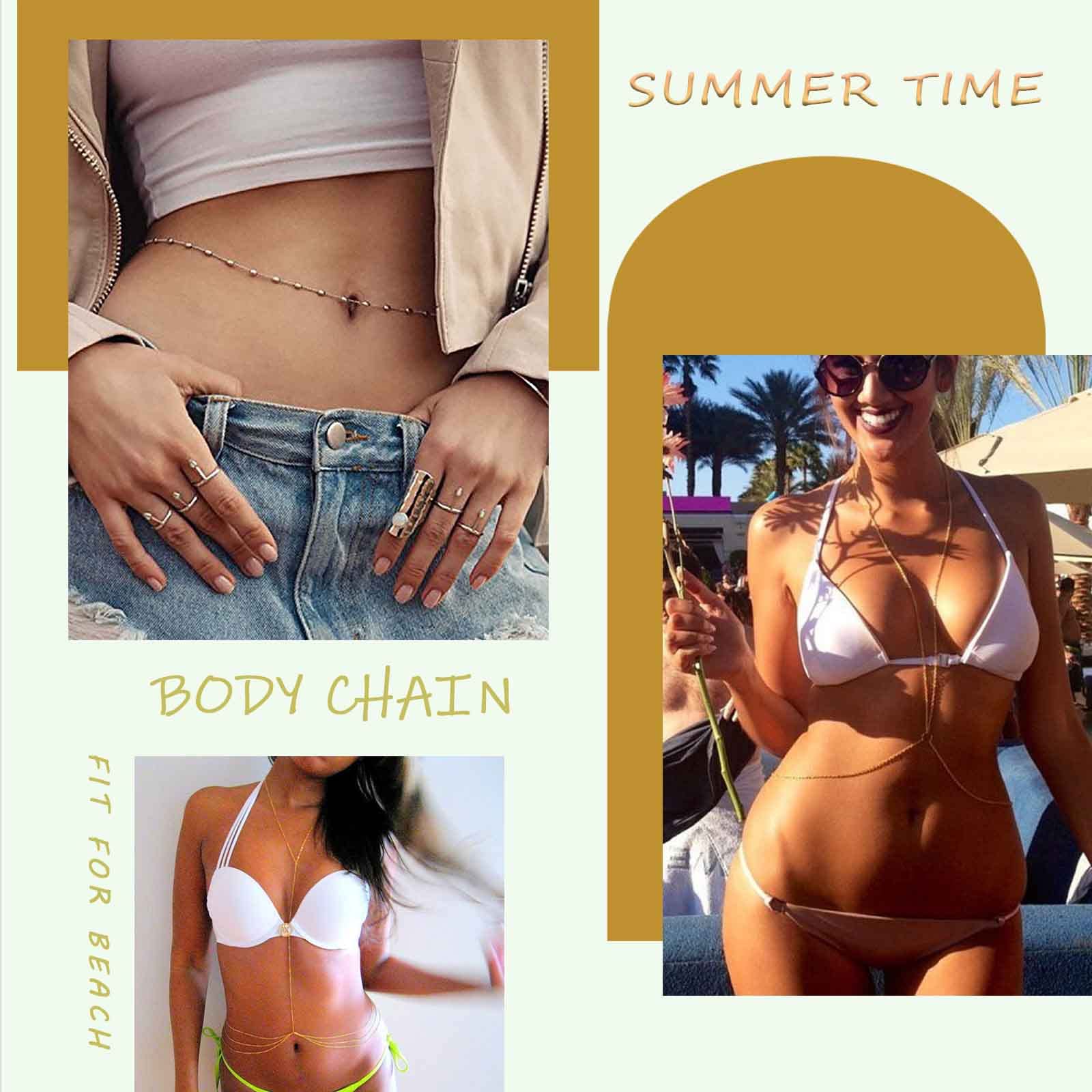 Andelaisi Boho Star Crossover Body Chain - Gold Bikini Harness Necklace, Vintage Waist Belly Chain Jewelry for Women (Style B) - Perfect for Beach Parties, Music Festivals & Boho Fashion