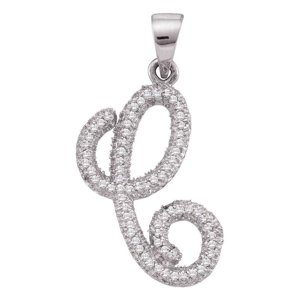 10K White Gold Women's Round Diamond Cursive Letter 