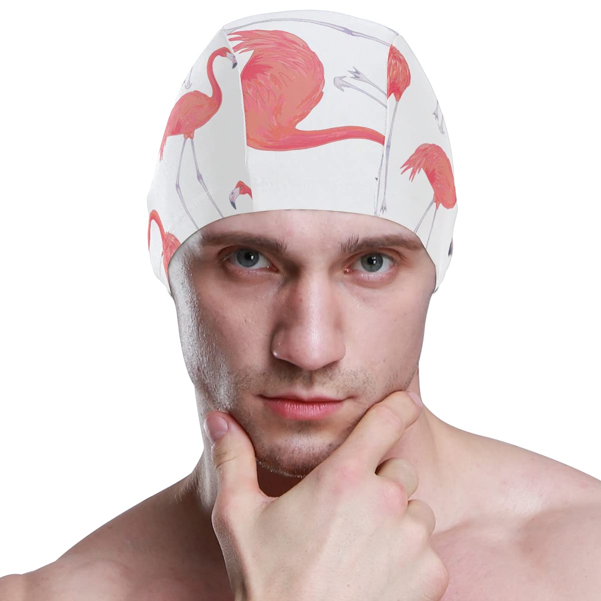 Flamingo Swim Cap - Easy On/Off Swimming Cap for Long & Short Hair - Waterproof Silicone Swim Cap for Adults, Youth, Women & Men - Perfect for Pool, Beach & Competitive Swimming