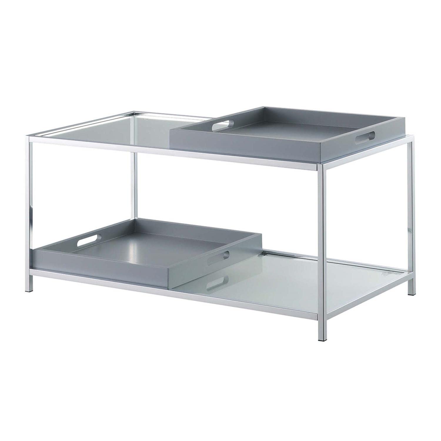 Palm Beach Coffee Table with Removable Trays & Shelf - Modern Gray End Table for Living Room, Perfect for Small Spaces & Home Decor