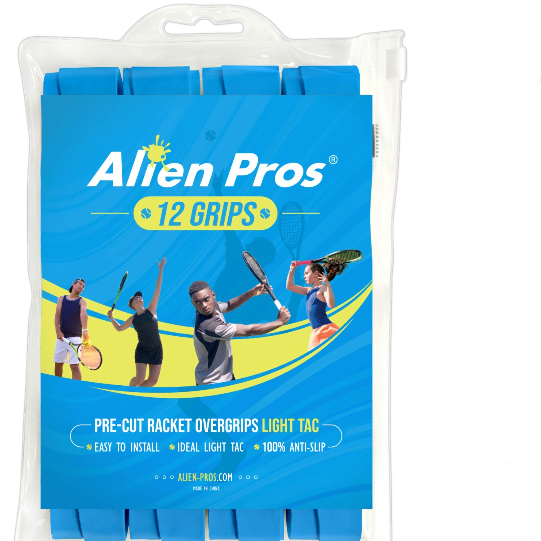 ALIEN PROS 18 Pack Blue Tennis Racket Grip Tape – Precut, Light Tac Feel, Durable Tennis Grip for Enhanced Performance on Court