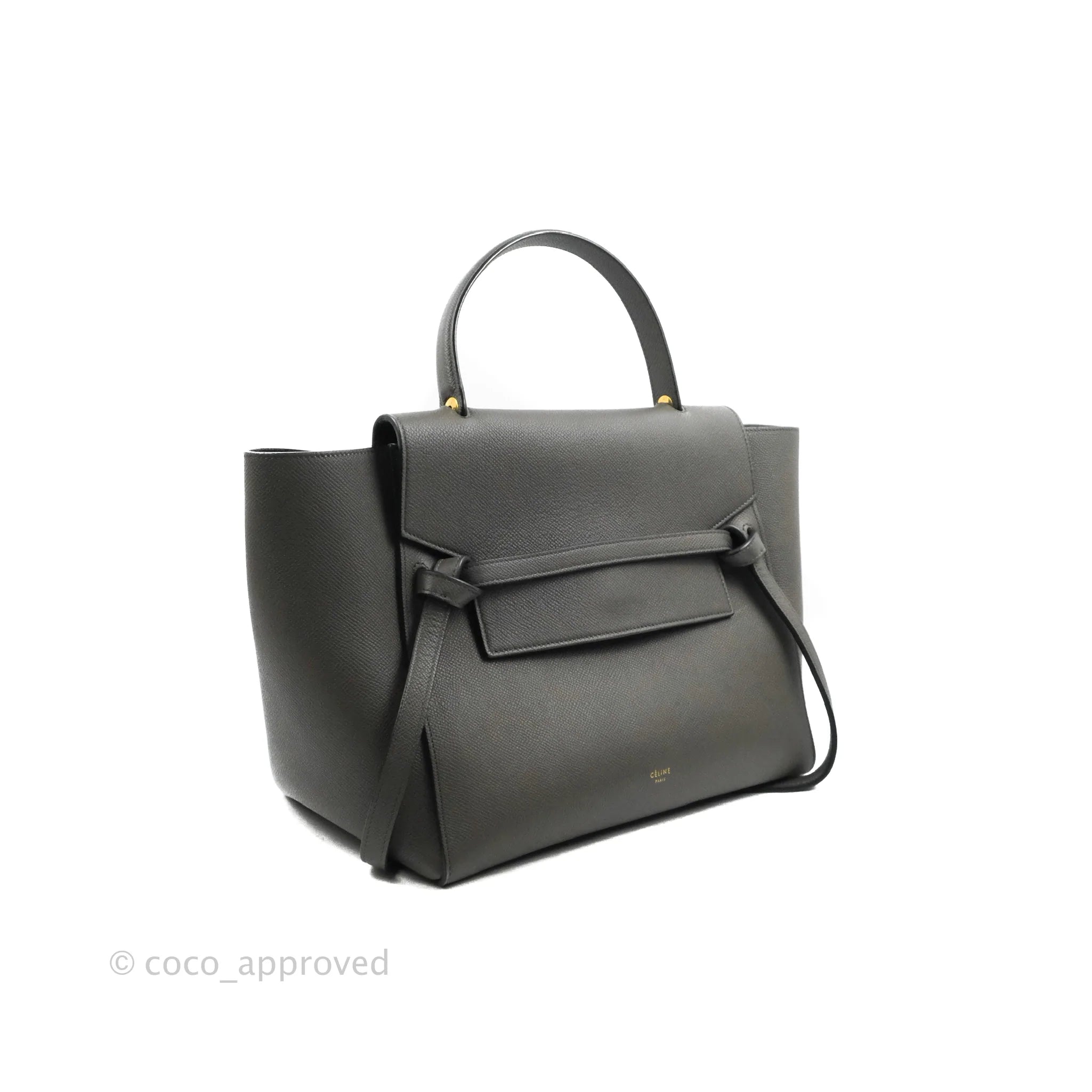 Celine Mini Belt Bag in Grey Grained Calfskin with Gold Hardware - Perfect for Everyday Use, Work & Travel