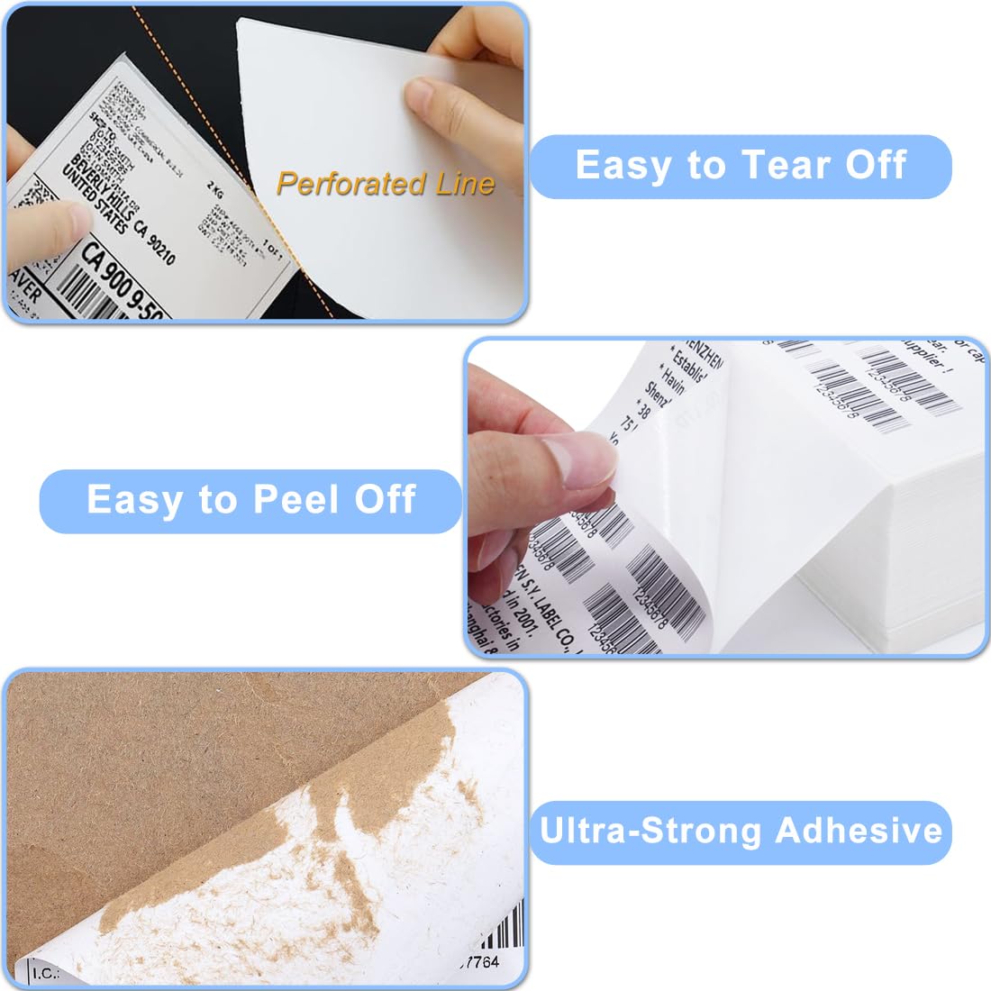 4x6 Thermal Shipping Labels - 1000 Pack Perforated FanFold Sticker Paper for Rollo, Zebra, Nelko Direct Thermal Printers | Durable, Writable Labels for E-commerce, Logistics & Small Business Shipping Needs