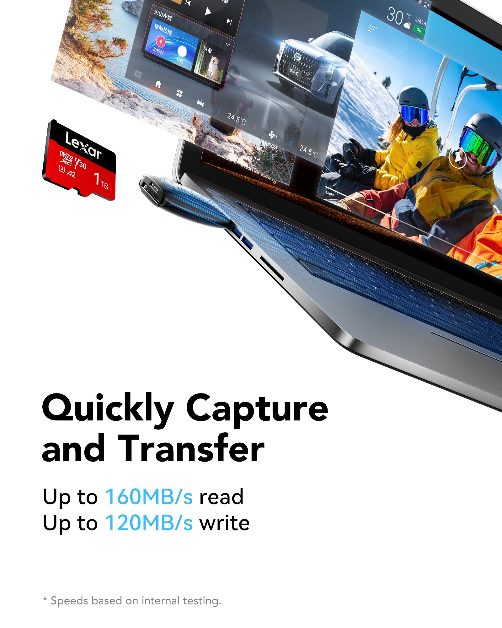 Lexar 1TB Micro SDXC Memory Card - 160MB/s Read, 120MB/s Write - A2, U3, V30, C10 Class - Includes SD Adapter - Perfect for 4K Video, Smartphones, Drones & Action Cameras