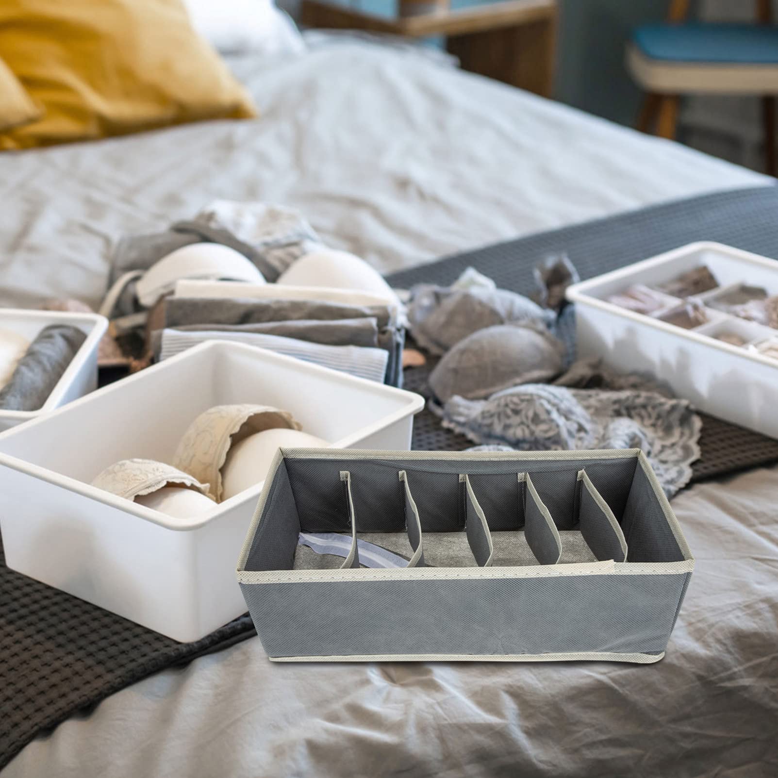 Cabilock 3-Piece Bra Storage Box Set - Underwear Organizer with Bead Holder for Drawer, Dresser & Travel - Perfect for Lingerie, Panties & Socks Organization at Home or On The Go
