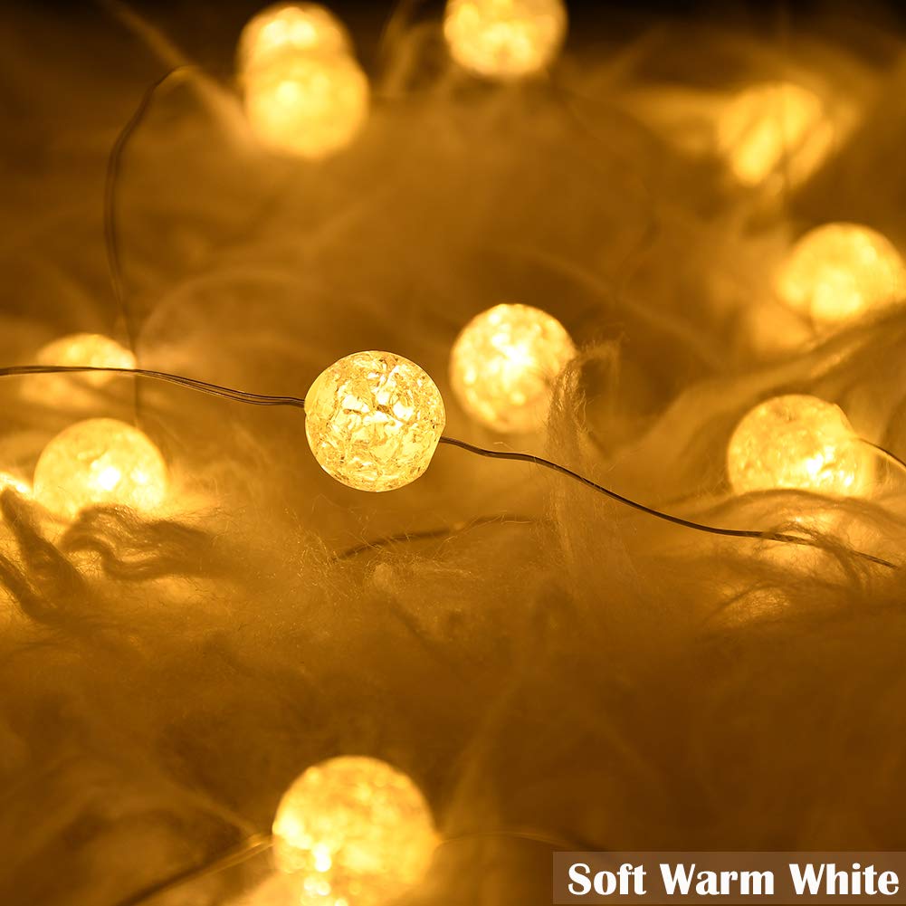 Globe String Lights - 10ft 30 LED Crystal Ball Fairy Lights with Remote Control, 8 Lighting Modes, Warm White Battery Operated Waterproof for Indoor Outdoor Bedroom Garden Party Wedding Decor - Perfect for Creating Romantic Atmosphere in Backyard, Patio, Christmas, Anniversary and Special Events
