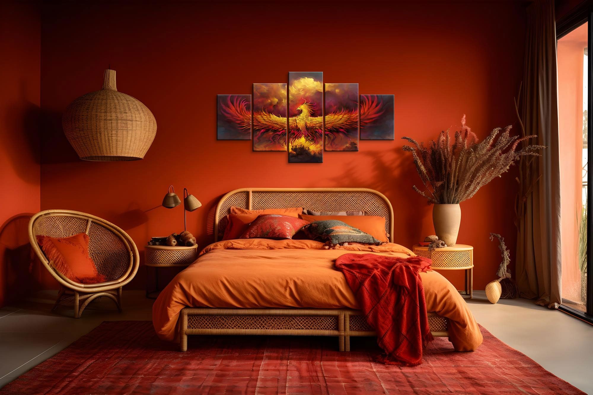 YOUHONG 5-Piece Large Phoenix Bird Wall Art Canvas - Stunning Animal Wall Decor for Living Room & Bedroom - Ready to Hang 70x40 Inches - Perfect for Home, Office & Gift Giving