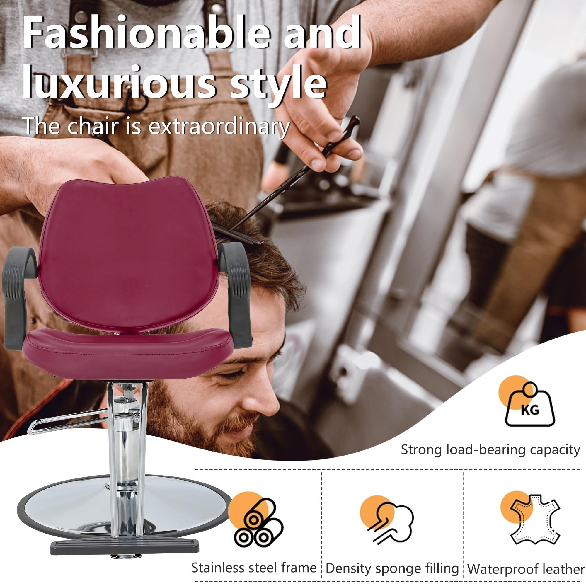 Professional Hydraulic Barber Chair - Heavy Duty Salon Styling Chair with Adjustable Hydraulic Pump for Hair Stylists (Men & Women) - Perfect for Barber Shops, Salons & Home Use