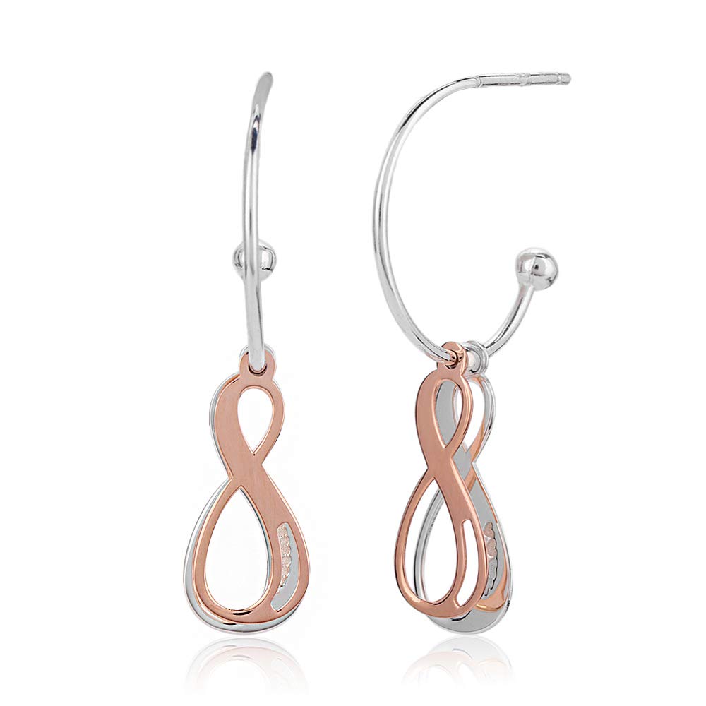 Vanbelle 925 Sterling Silver Rose Gold & Silver Plated Lightweight Infinity Stud Groove Half Hoop Earrings for Women - Perfect for Everyday Wear, Date Nights & Special Occasions